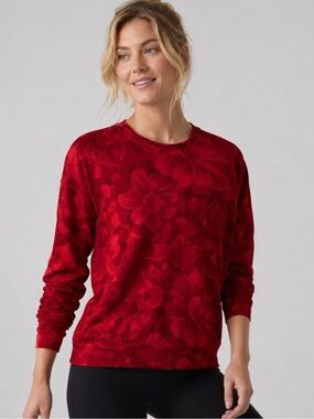 Athleta Balance Printed Pullover Sweatshirt Red Chakra Floral Size S